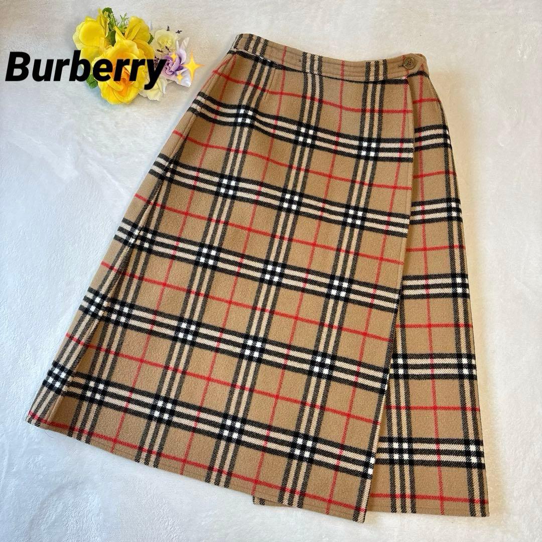 美品✨バーバリー　ラップ(巻き)スカート　リバーシブル　ノバチェック　ミモレ丈