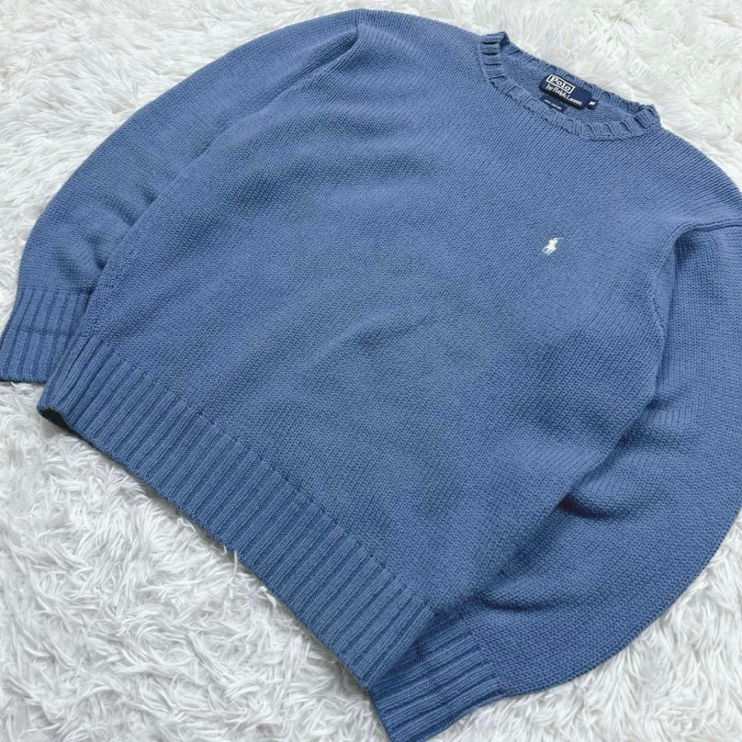 90s ポロバイラルフローレン　日本製　コットンセーター　ラピスブルー　M