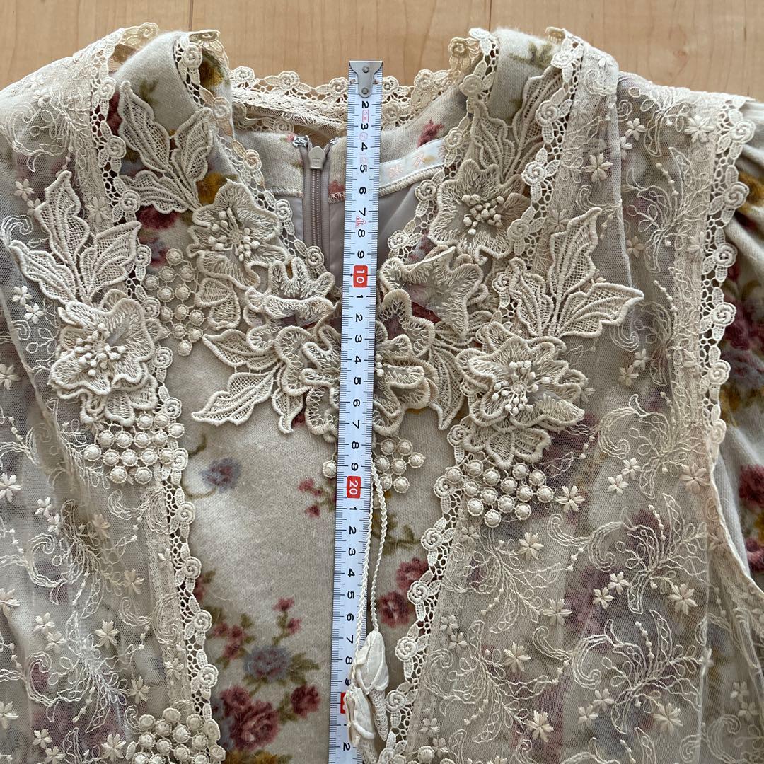 裸衣夢♡花柄レース装飾ベージュワンピース