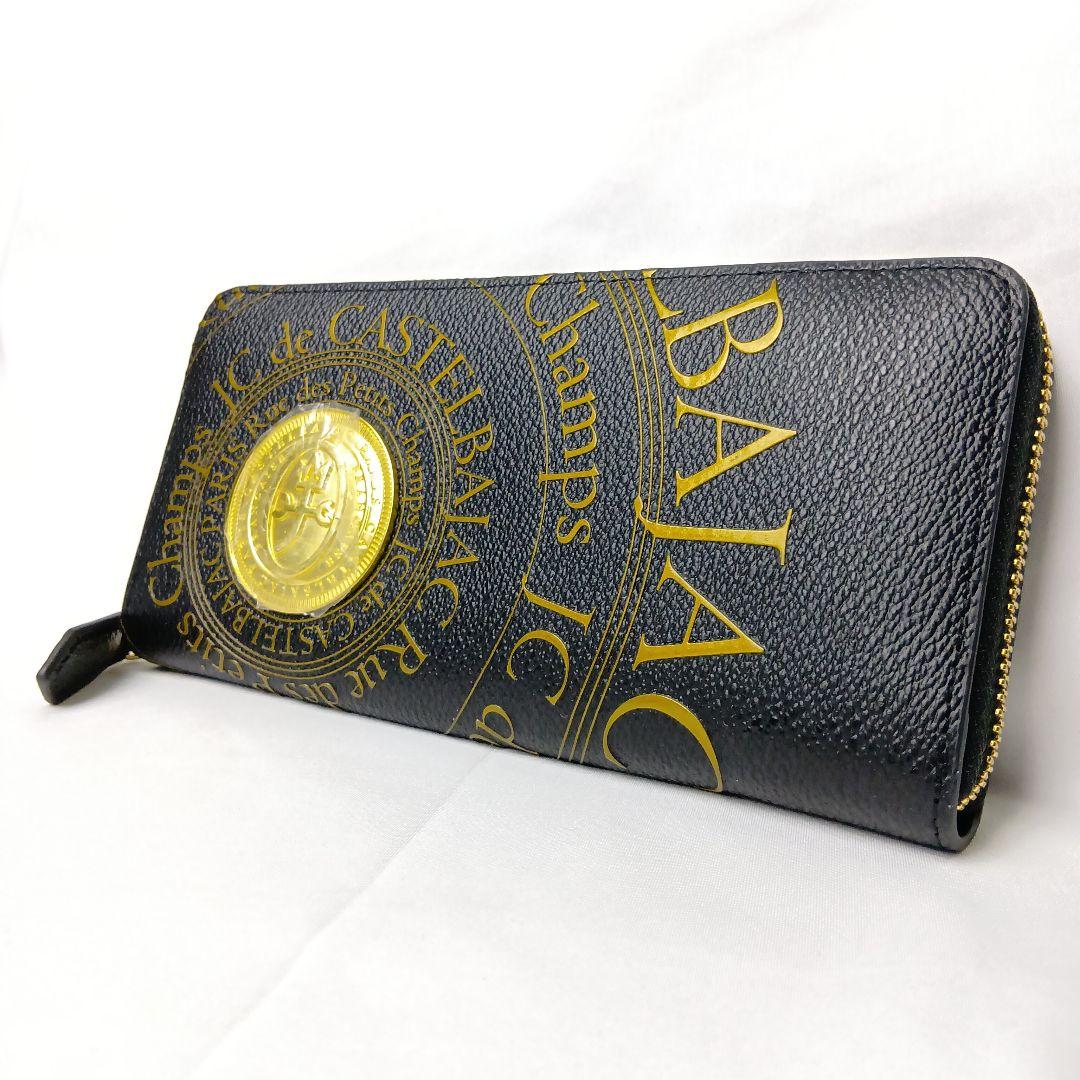 【極美品】カステルバジャック 長財布 ラウンドファスナー 黒 金 保護シール付