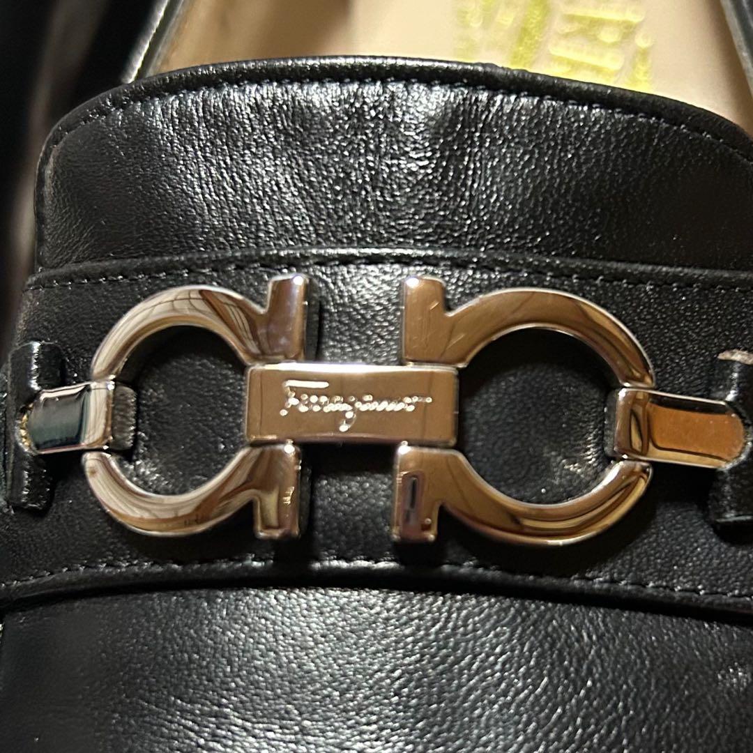 フェラガモ ガンチーニ ローファー 6.5D 23.5〜24cm 黒×シルバー