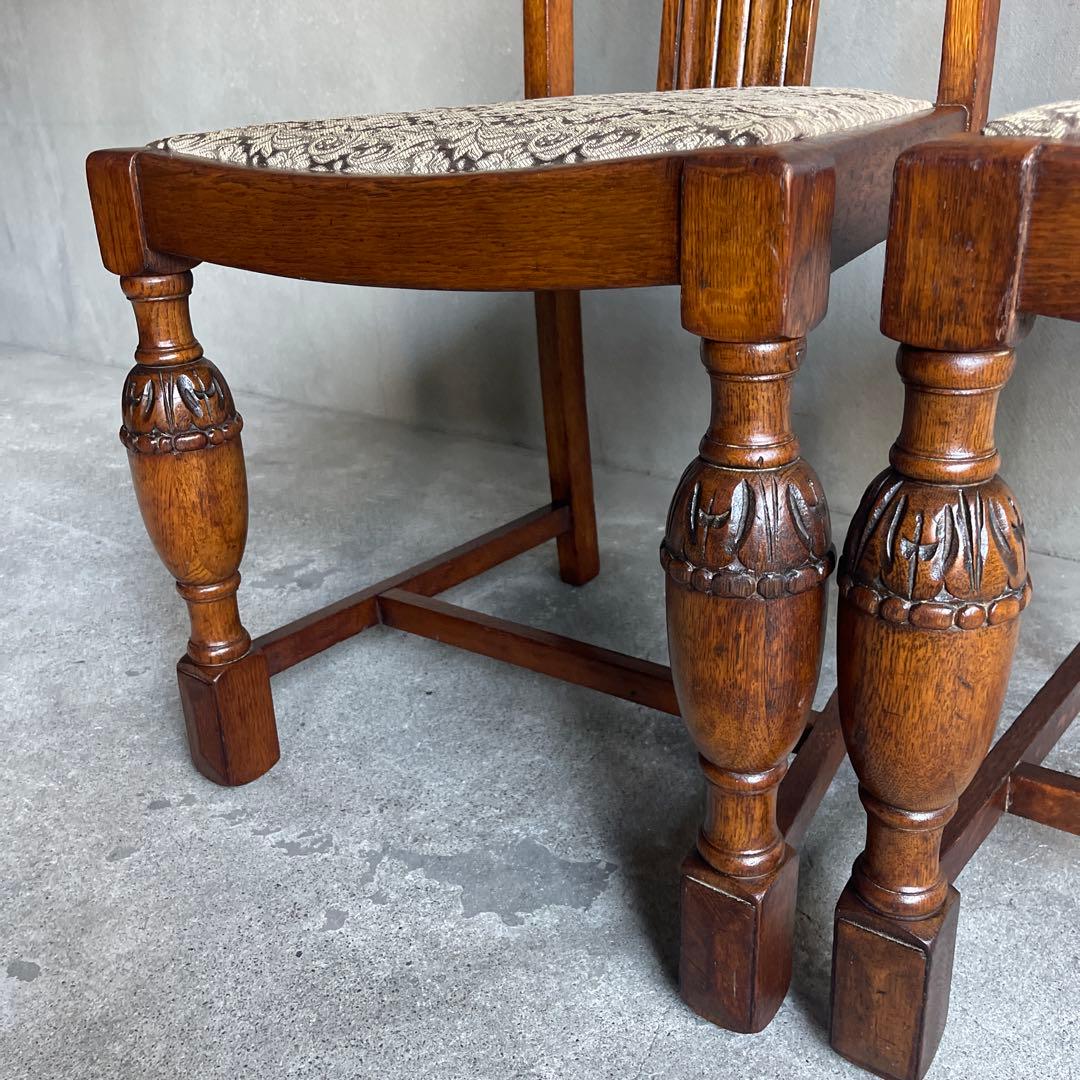 英国製 ダイニングチェア オールド アンティーク　オーク材　2脚セット