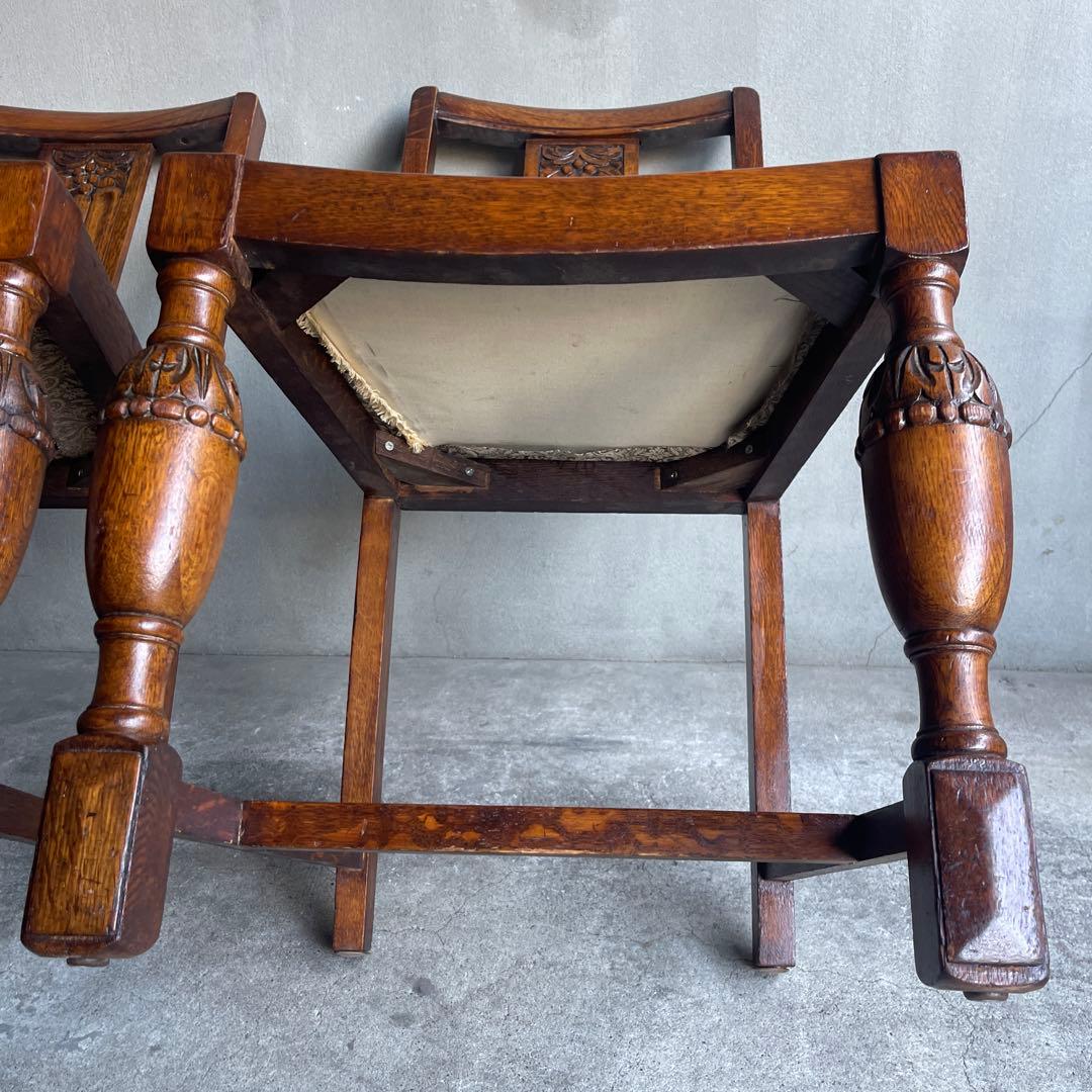 英国製 ダイニングチェア オールド アンティーク　オーク材　2脚セット