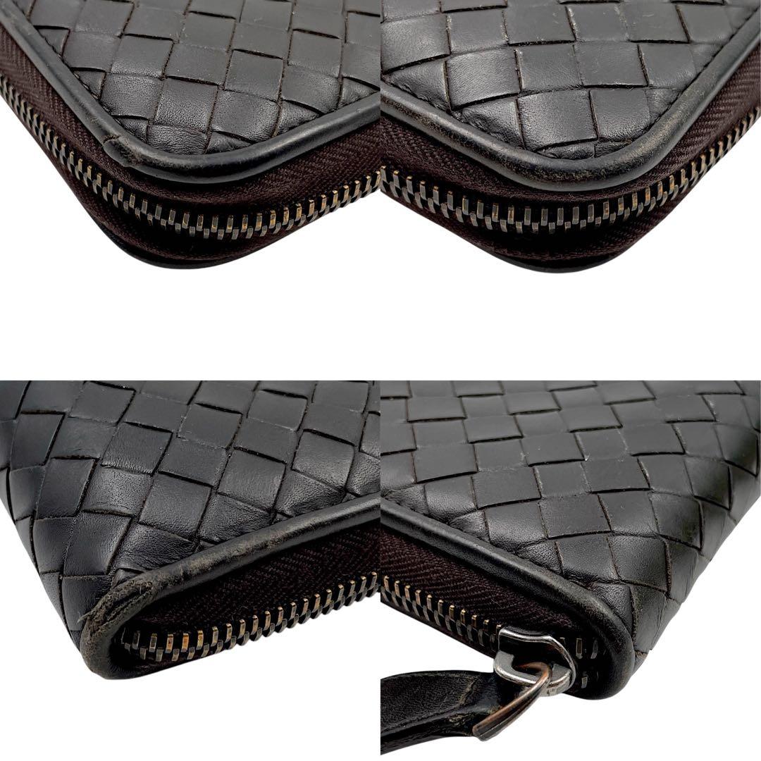 【極美品】ボッテガヴェネタ　長財布　イントレチャート　こげ茶　ラウンドファスナー