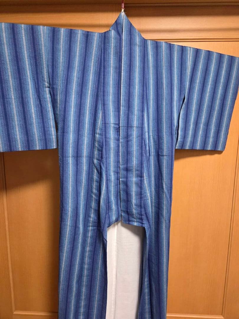 阿波しじら織 鰹縞 正藍染 木綿 着物 浴衣【コメント欄必読お願いします】