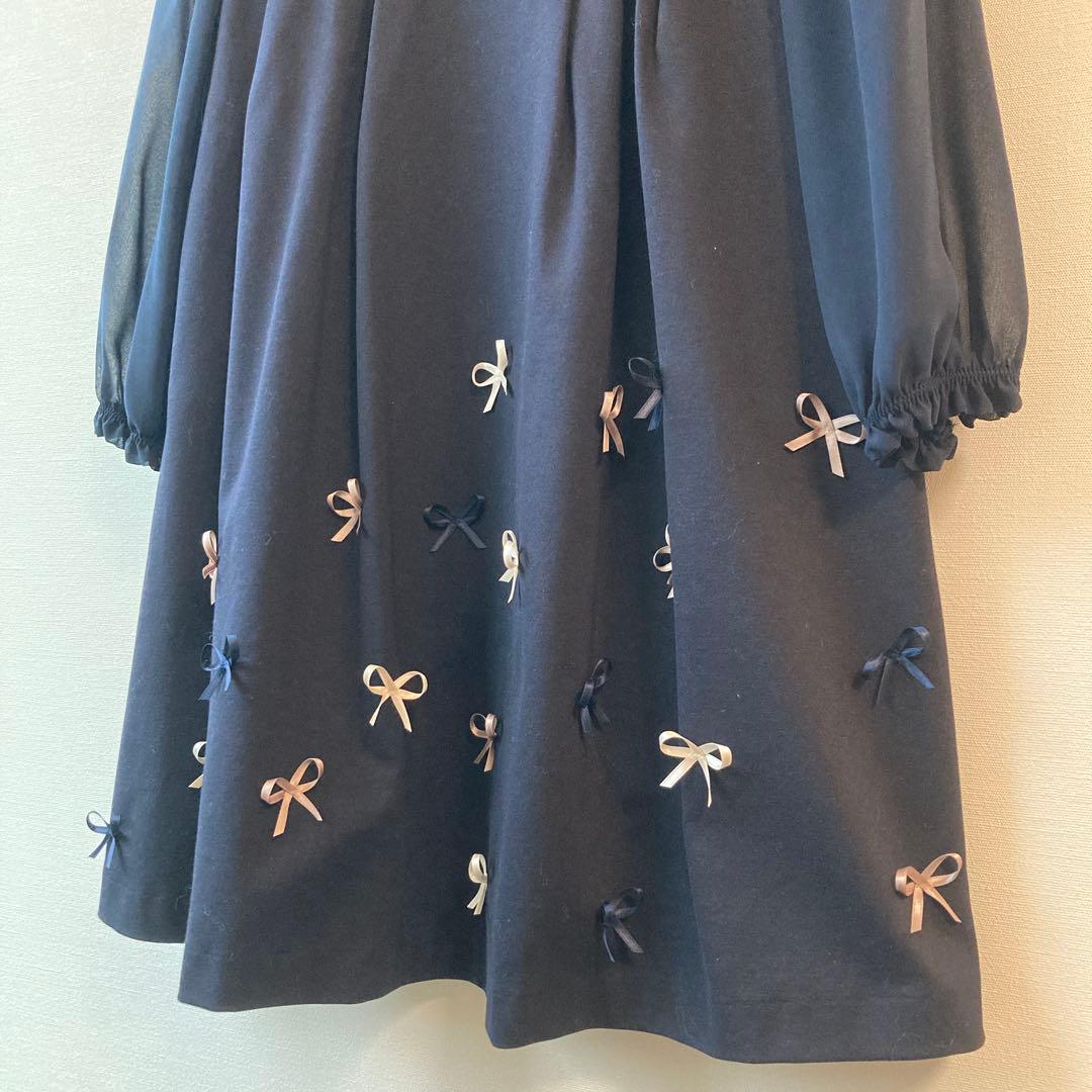 【美品】TOCCA　ネイビー リボンフォーマルワンピース 160