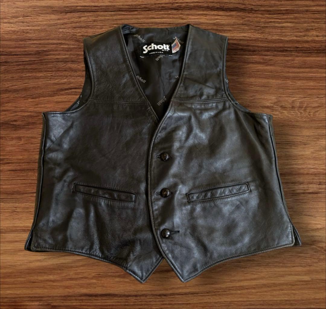 6*6様 Schott ショット vintage 黒 ブラック　レザーベスト L