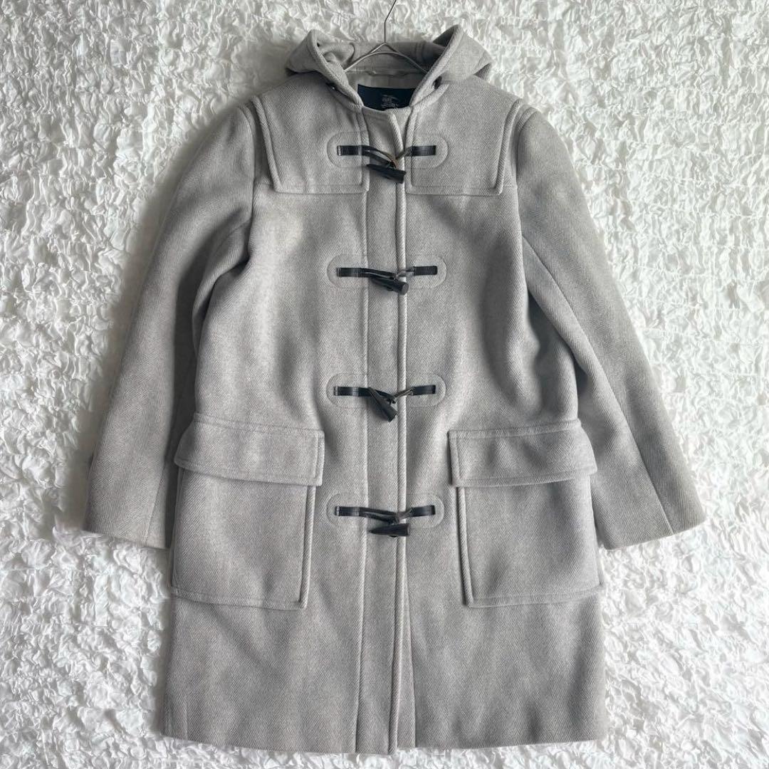 バーバリーロンドン ダッフルコート ヘリンボーン ノバチェック 牛革 グレー L