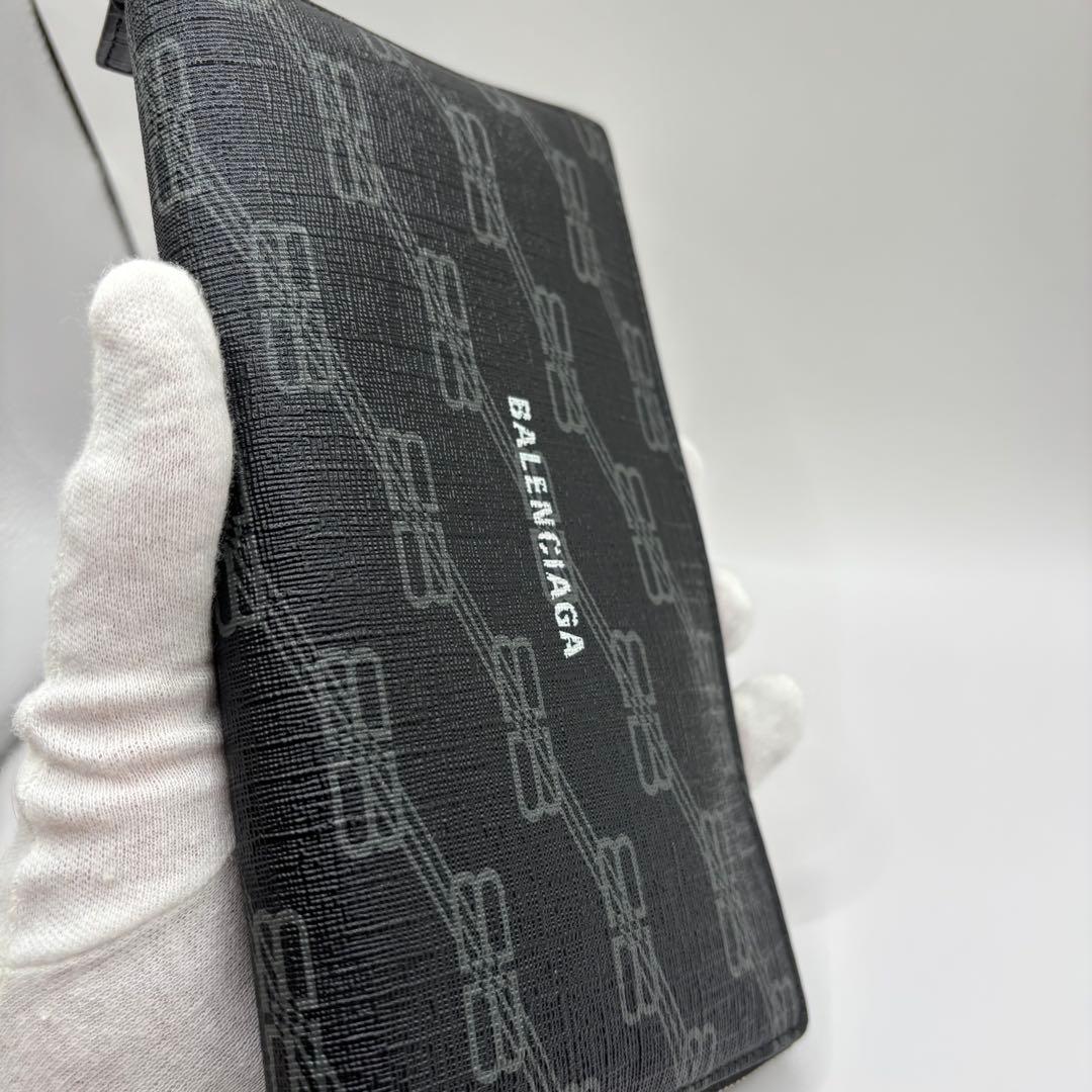 BALENCIAGA 長財布　ラウンドジップ　ブラック　BB モノグラム　財布
