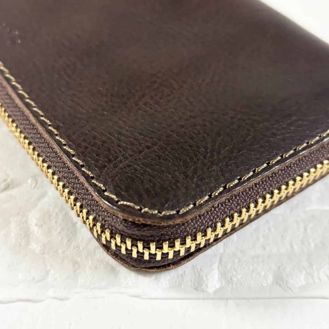 【未使用級】HERZ Organ Lジップ　小さいファスナー長財布　ブラウン