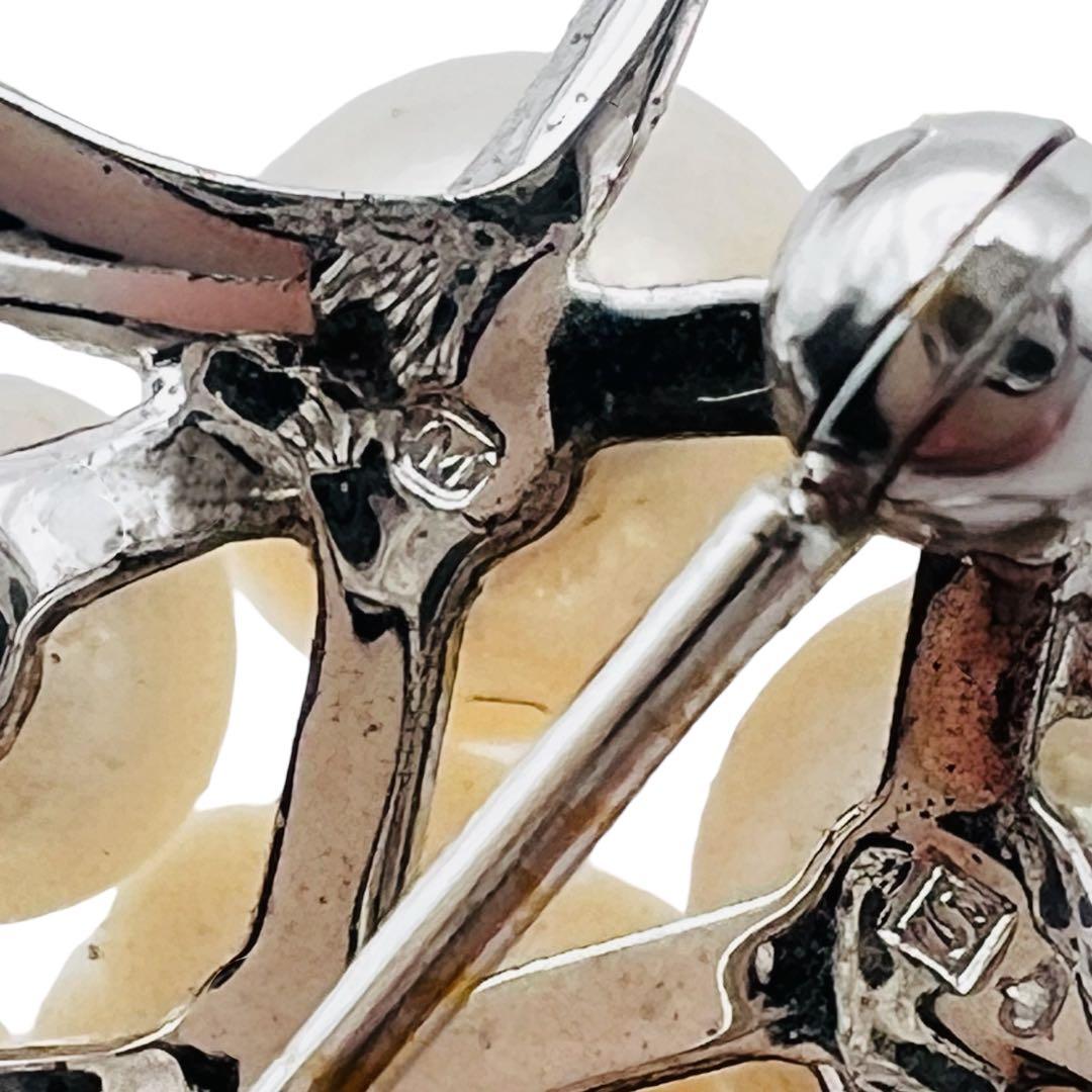 美品　ミキモト　あこやパール　真珠　9粒　シルバー　フラワー　ブローチ