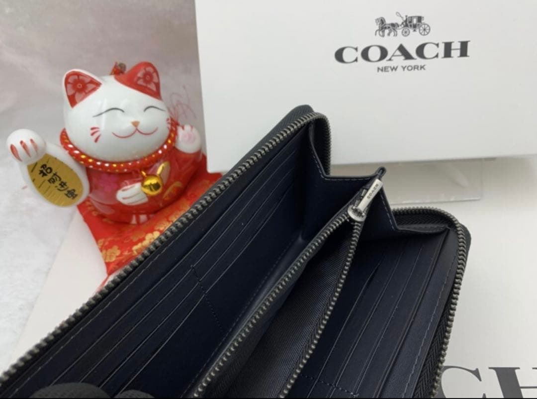 コーチ 長財布 シグネチャー 黒 青白ライン本日のみ　10,500円