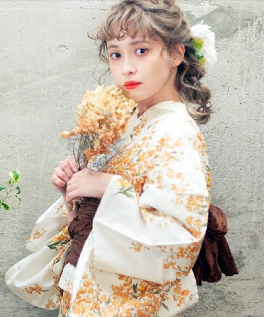 Dita 花柄浴衣・帯・腰紐セット 夏のオレンジユーム