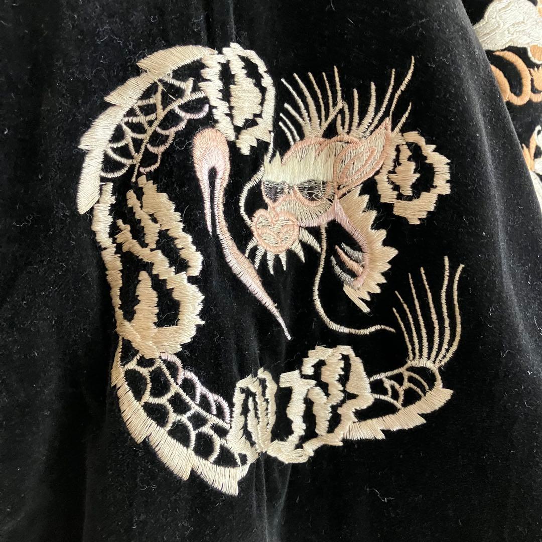デザイン◎ 80's 別珍 龍刺繍スーベニアJKT スカジャン 黒 L