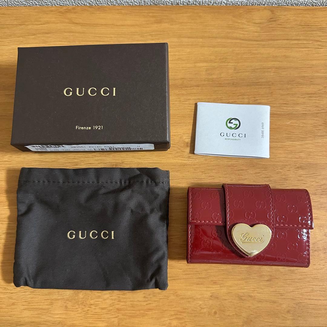 GUCCI グッチ 6連キーケース　エナメル 赤 ハートプレート