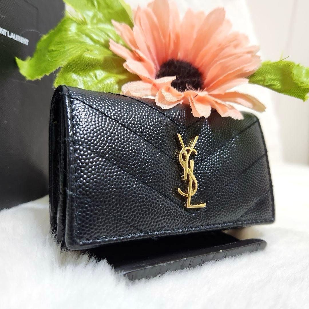 ✨未使用級　付属品完備✨サンローラン　キーケース　4連　カサンドラ　キャビア　黒