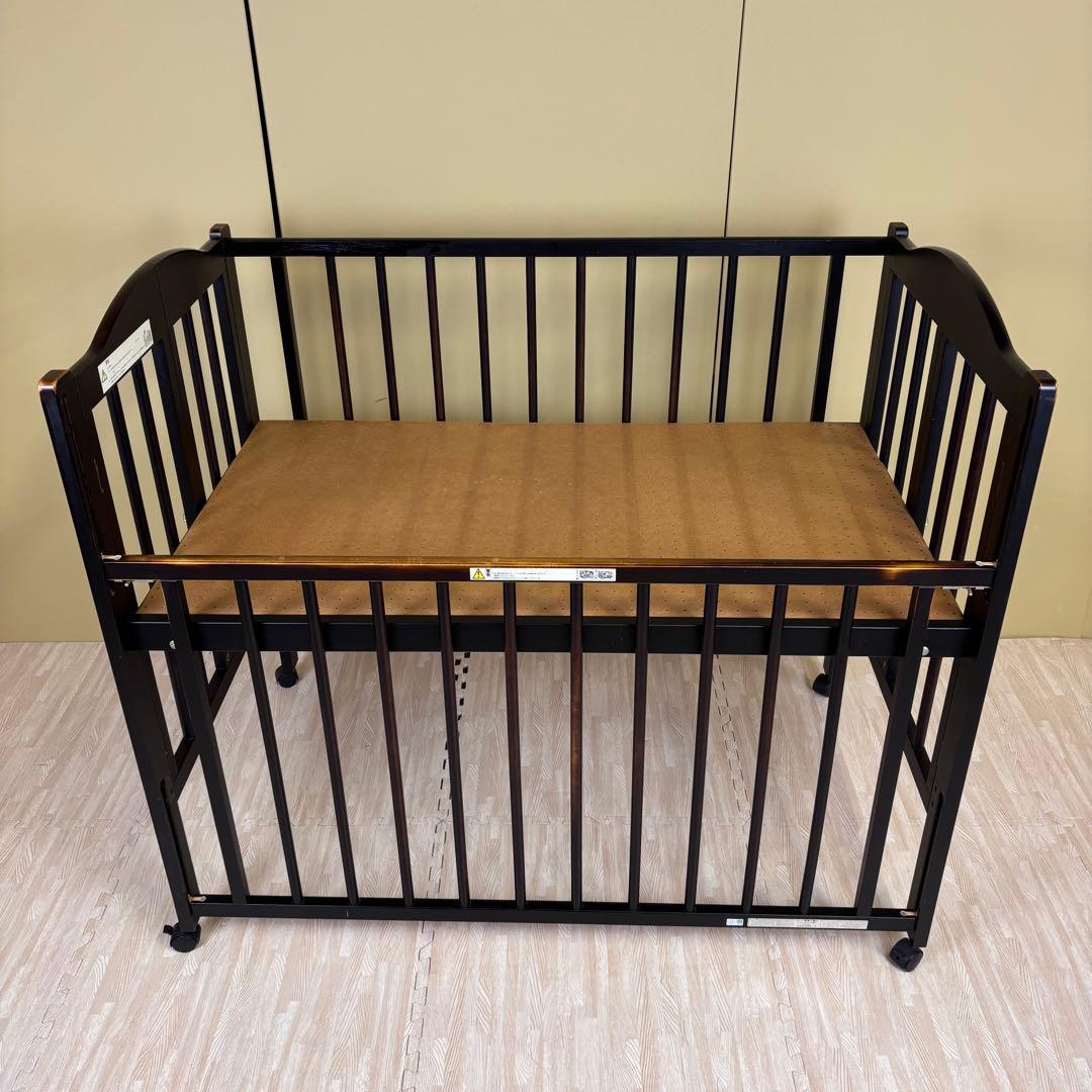 ☆除菌清掃済☆　スリーピー　折りたたみベビーベッド　ハイタイプ　ダークブラウン