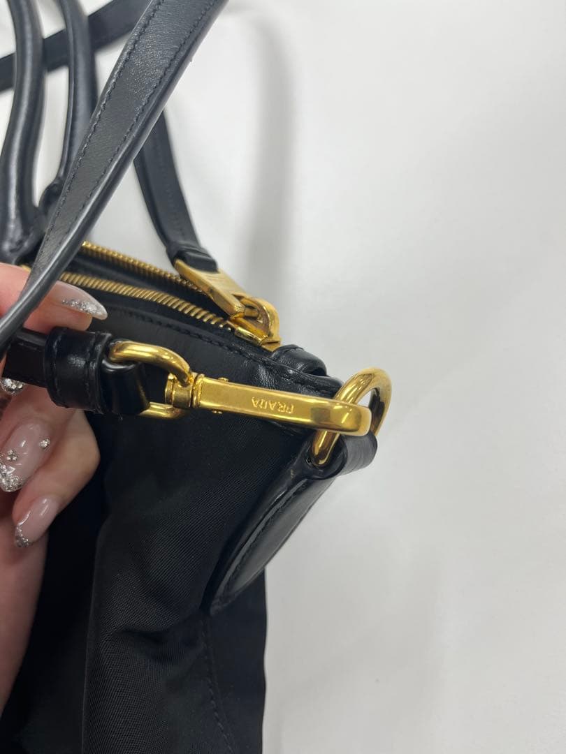 【美品】PRADA 黒 ナイロン レザー ハンドバッグ 2WAYショルダー付