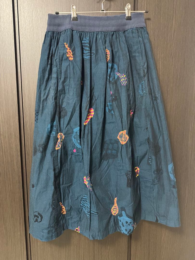 【N様】M.&KYOKO 刺繍入り フレアスカート 紺 ネイビー ゴムウエスト