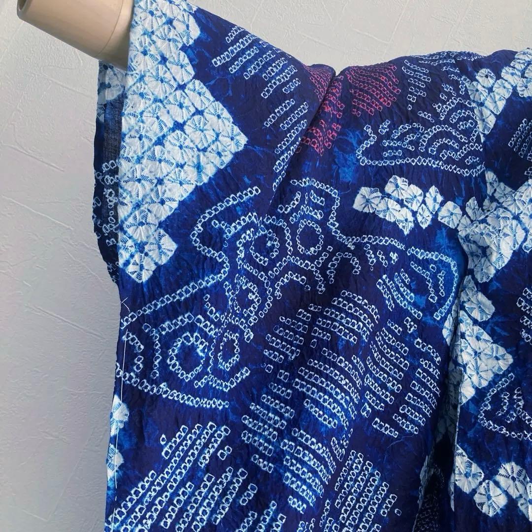 有松鳴海絞り・蜘蛛絞り浴衣　未使用しつけ付　手縫い　絞り浴衣　大輪花模様　N85