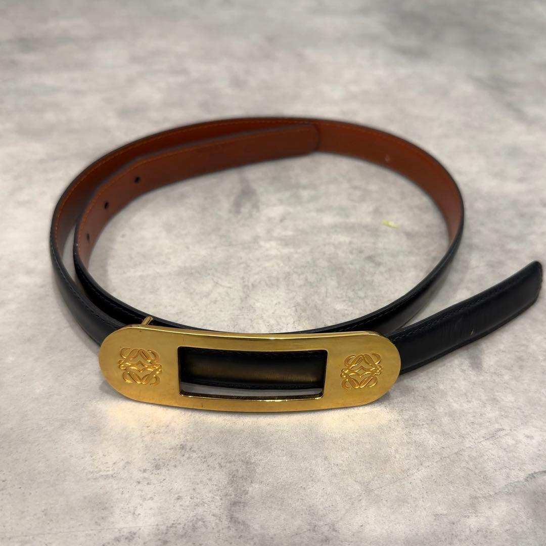 【LOEWE】アナグラム バックル レザーベルト ゴールド28-70 スペイン製