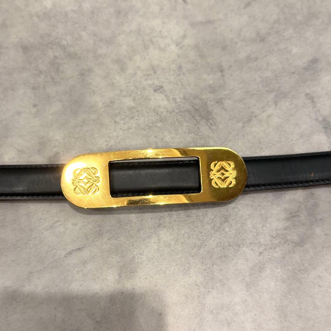 【LOEWE】アナグラム バックル レザーベルト ゴールド28-70 スペイン製