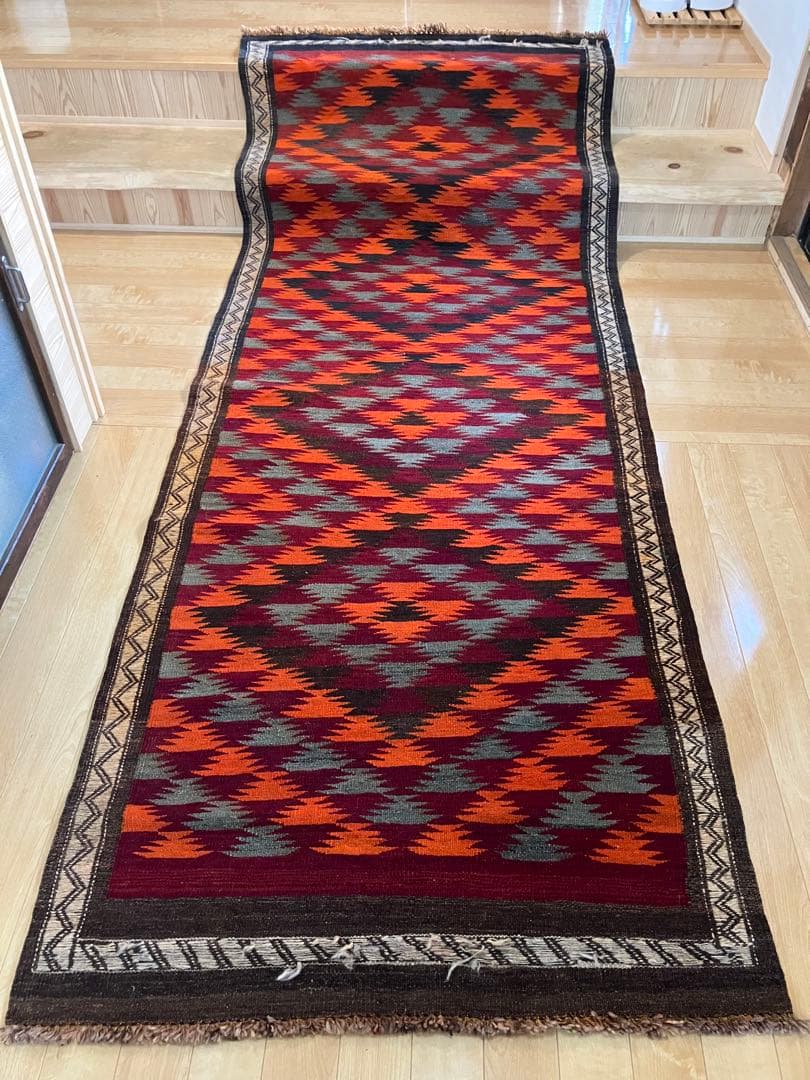 90's ヴィンテージラグ 手織りキリム マイマナ産 ウール100%