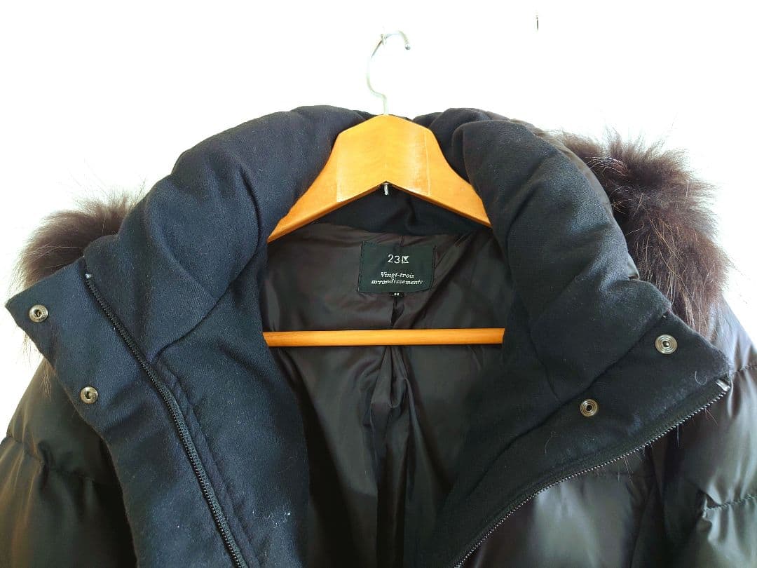 46 [23区L /オンワード樫山] フードファーラクーンダウンコート 軽量