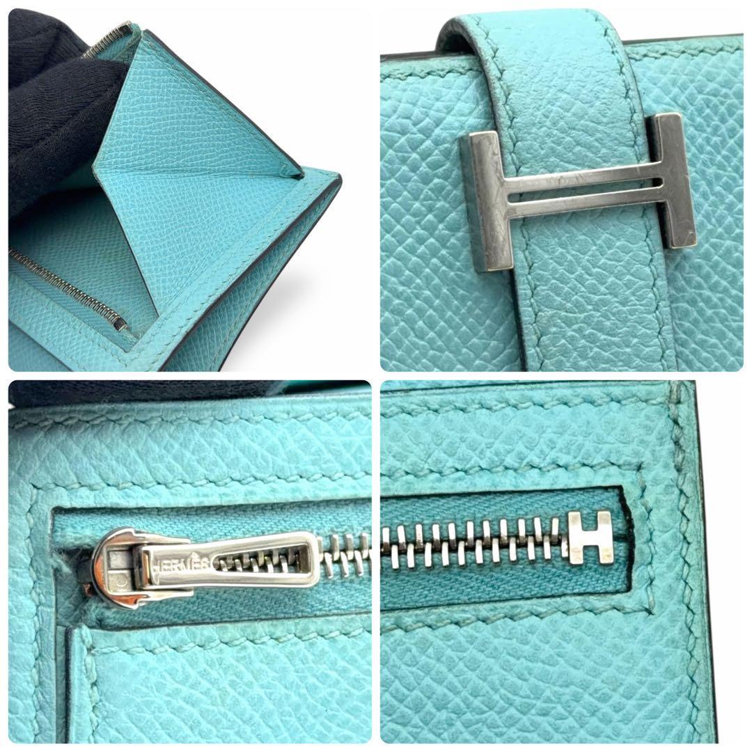 【極美品】エルメス べアンコンパクト ブルージーン T刻印 シルバー 折り財布
