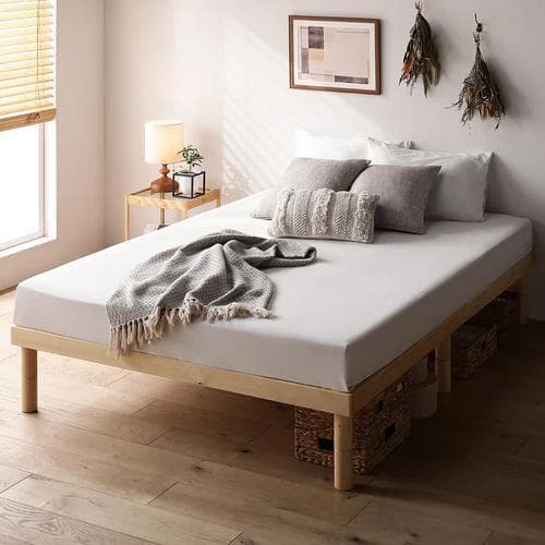 【新品・開封済】RASIK ダブルベッドフレーム　天然木ヘッドレストすのこベッド