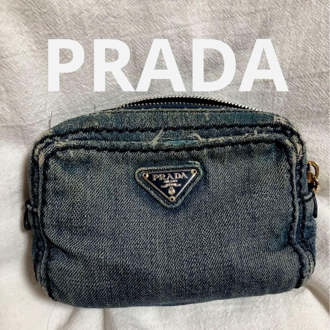プラダ　PRADA デニム　ポーチ　青　ダメージジーンズ