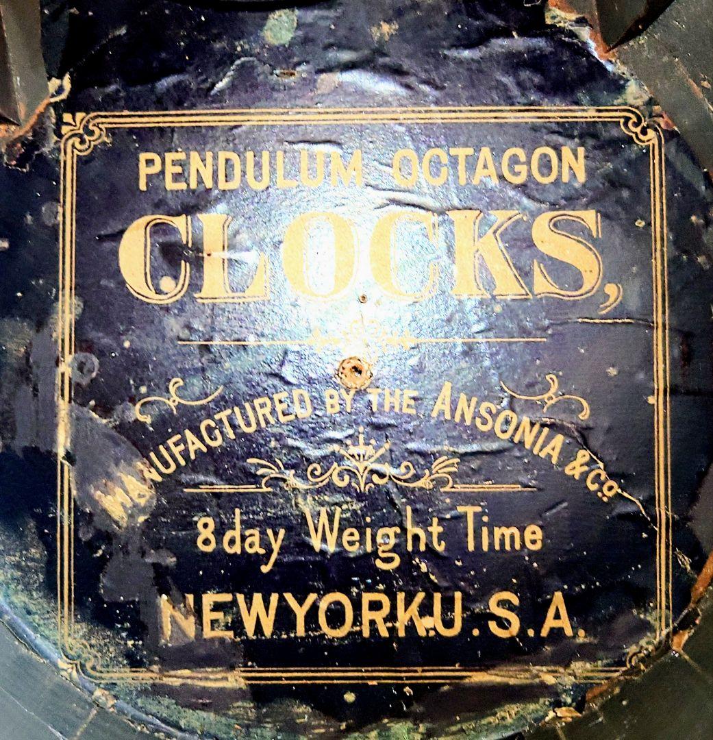 〈OH済完動美品〉ANSONIA　小型金箔本四ツ丸達磨ゼンマイ振り子掛け時計