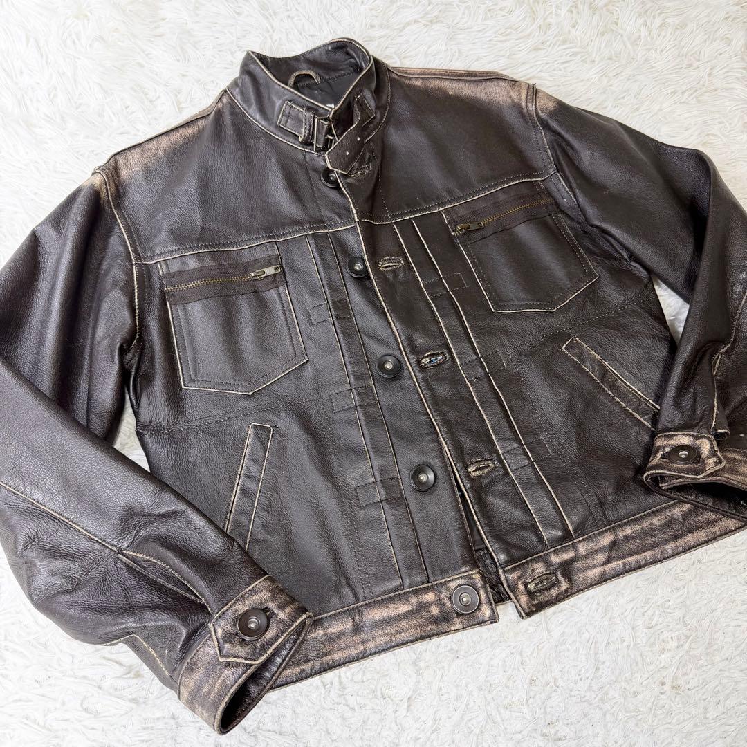 限定版リングスパン　イングランド製　レザージャケット　スタッズ　ヴィンテージ加工