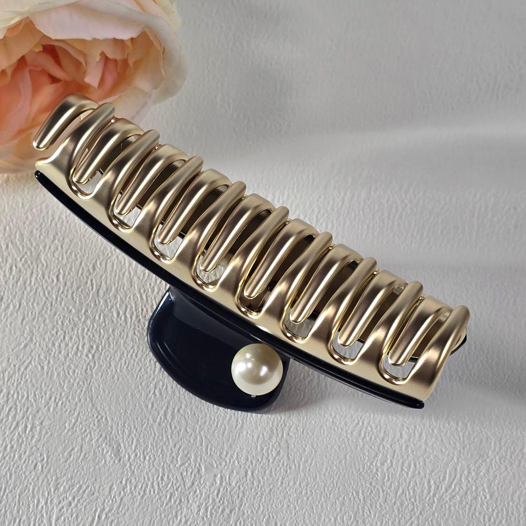 【新品級✨】アレクサンドル ドゥ パリ パール ヘアクリップ　L 人気の黒