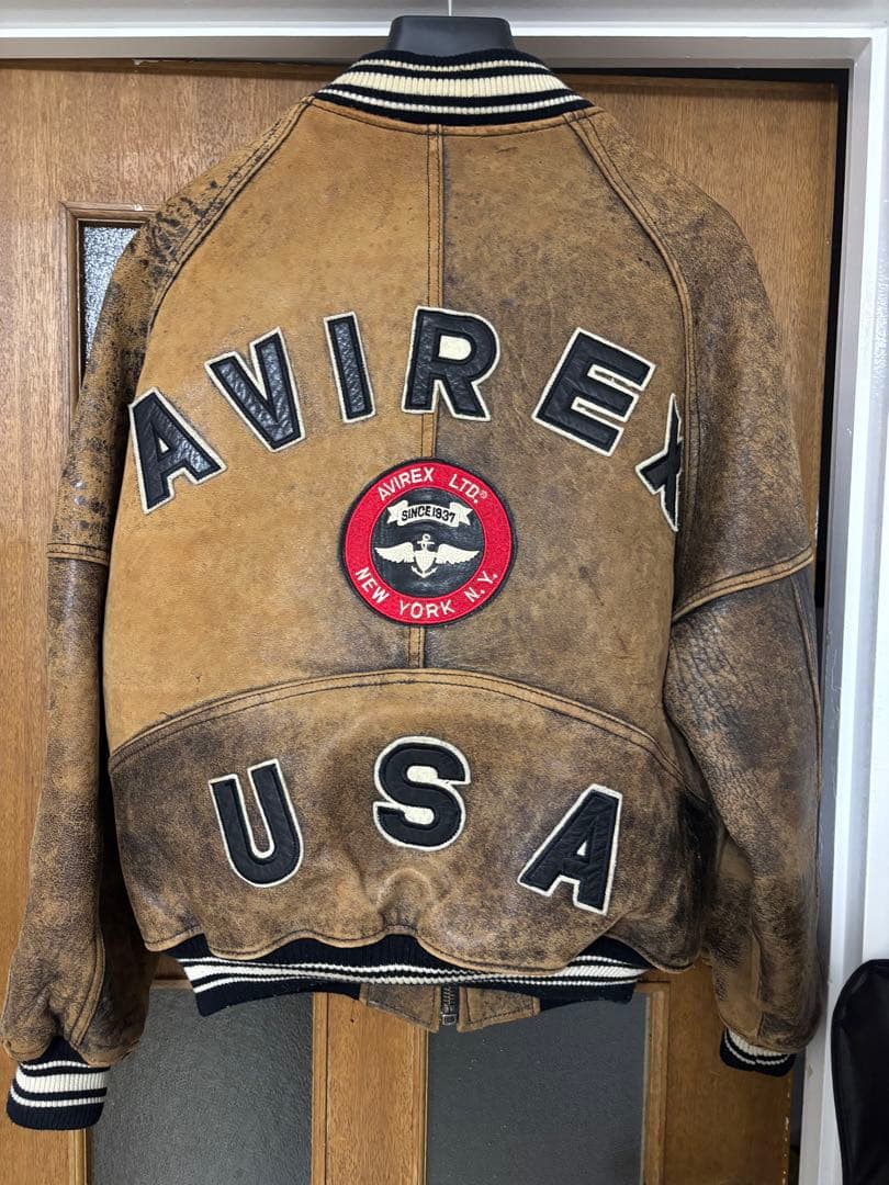 AVIREX バーシティジャケット オールレザー製　90s ブラウン