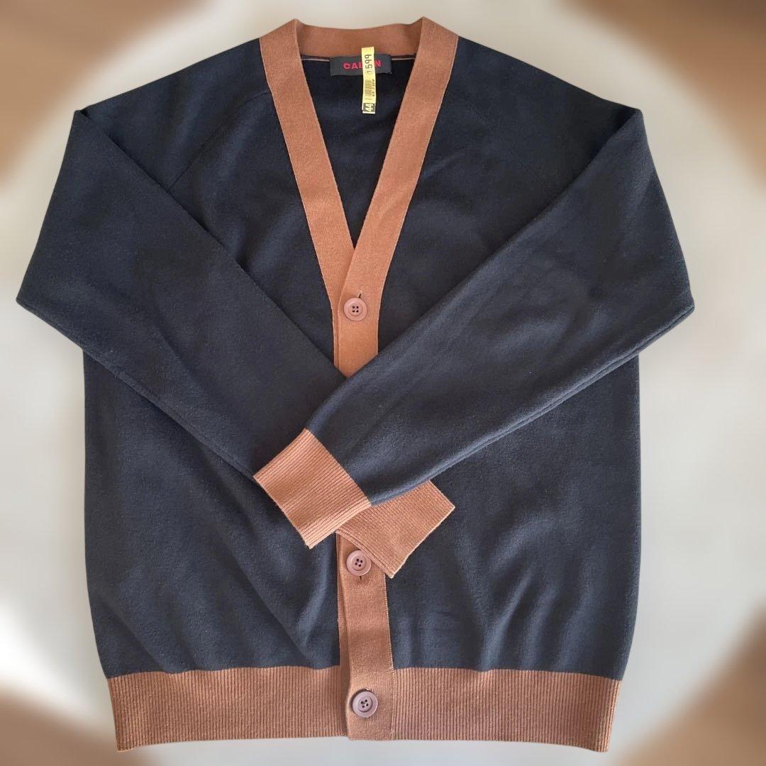 CABaN コットンカシミヤ バイカラーVネックカーディガン