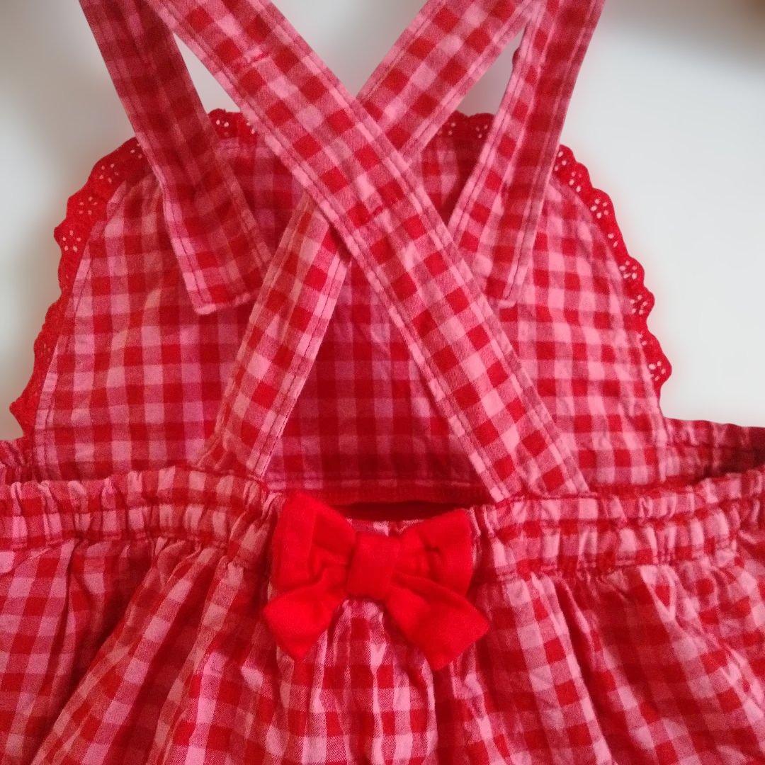 1-2回着用ミキハウスチエコサク赤いギンガムチェックワンピース 95cm以下