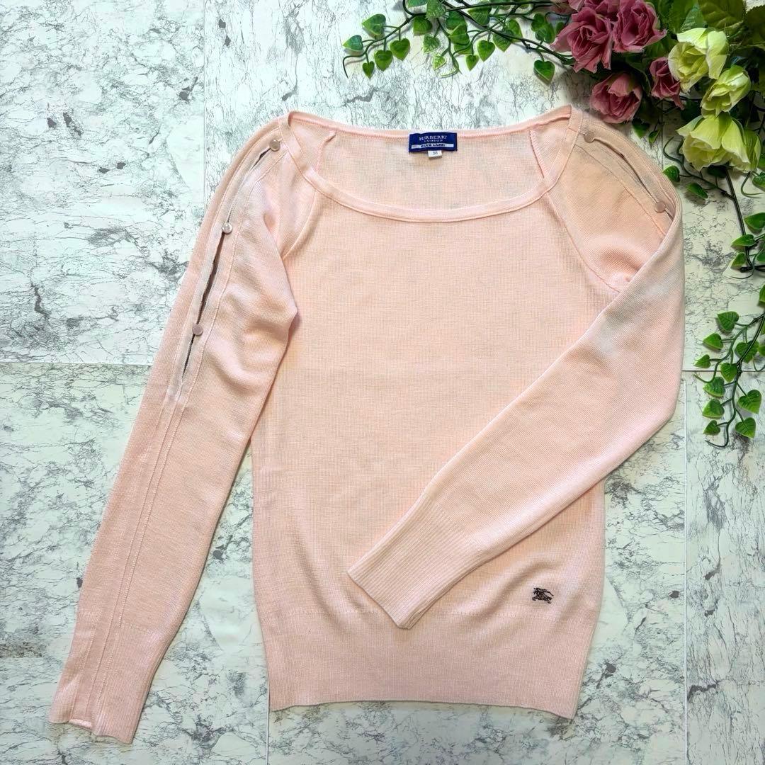 美品♡バーバリー　セーター　ニット　ウール混　薄手　ホースロゴ刺繍　チェック　M
