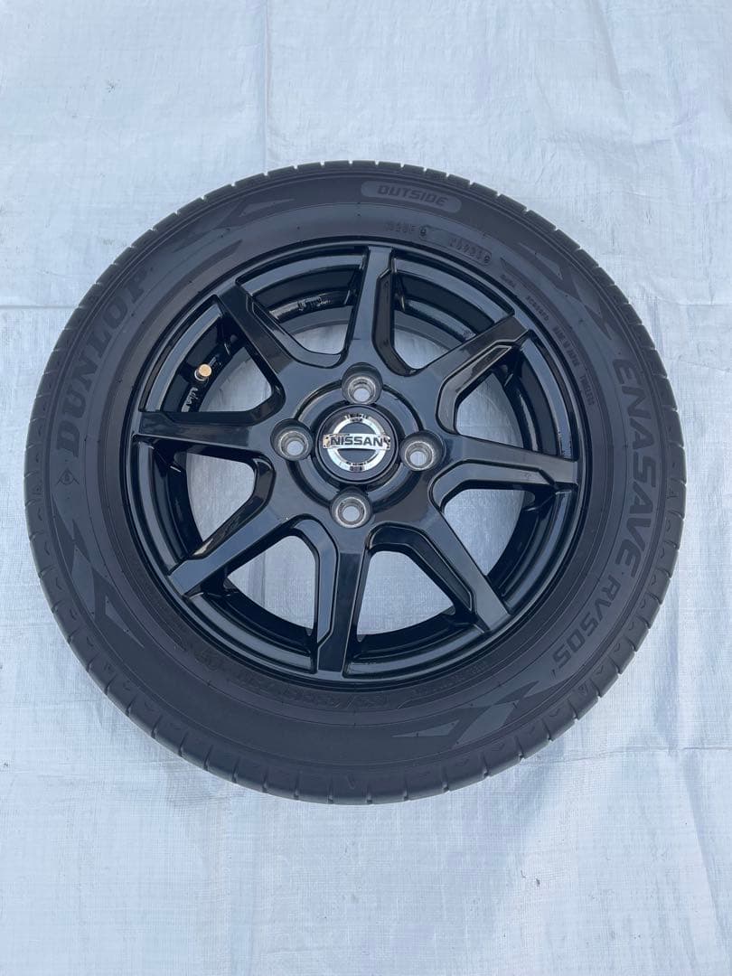 美品深溝23年 ダンロップ155/65R13 ［タイヤホイールセット］黒ホイール