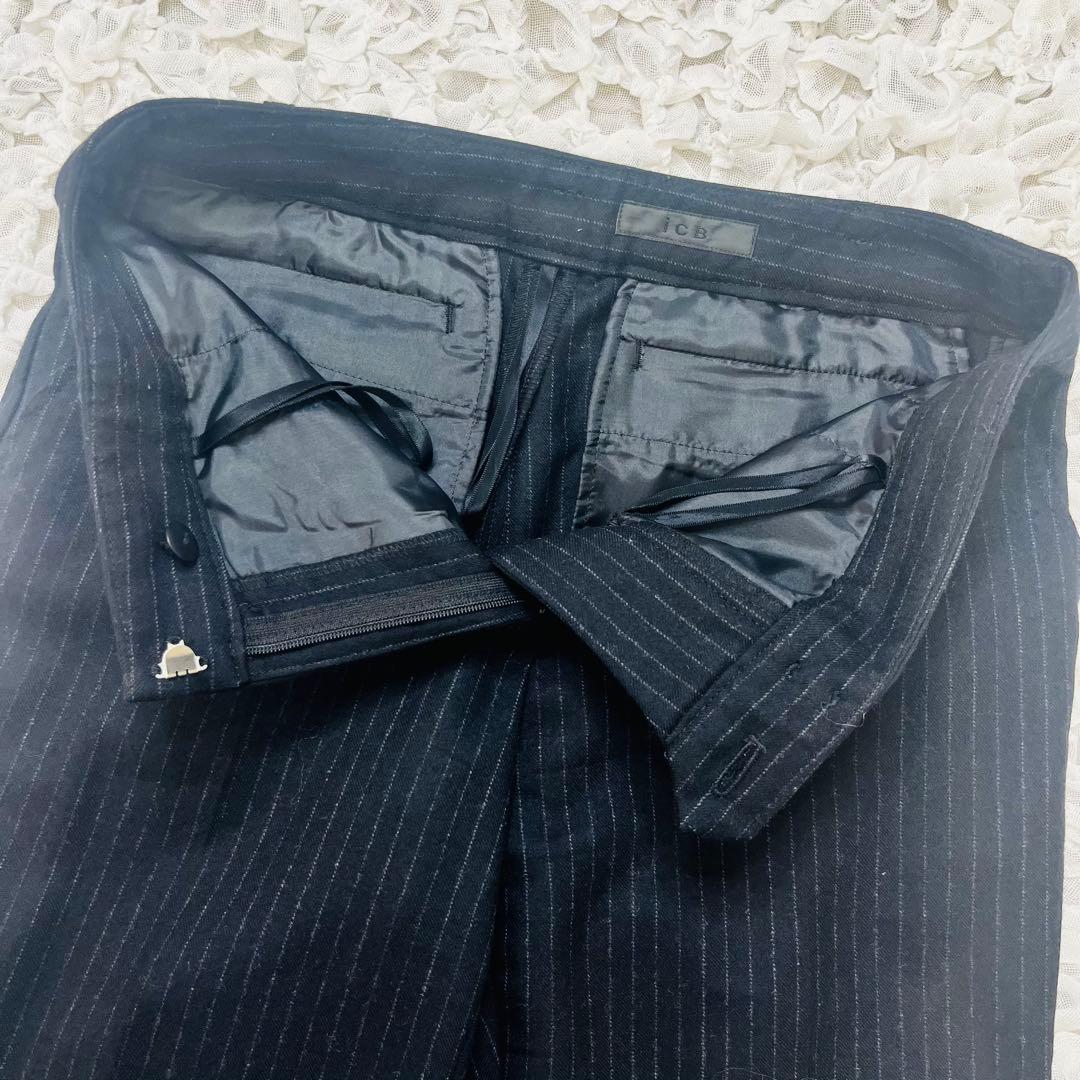 iCBアイシービー ストライプウールセットアップパンツスーツ カシミヤ混 ML紺