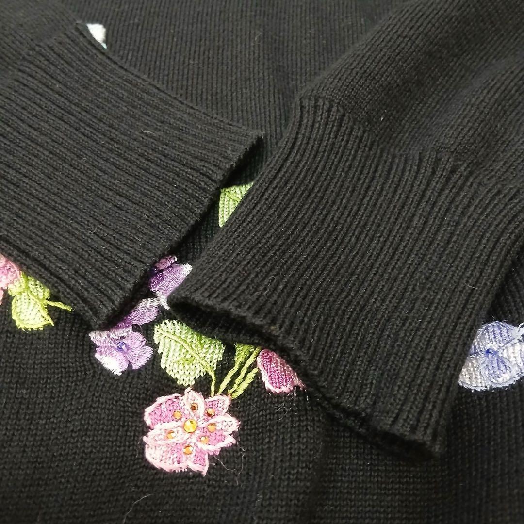 【美品】 LEONARD SPORT カシミヤ シルク刺繍セーター 黒38