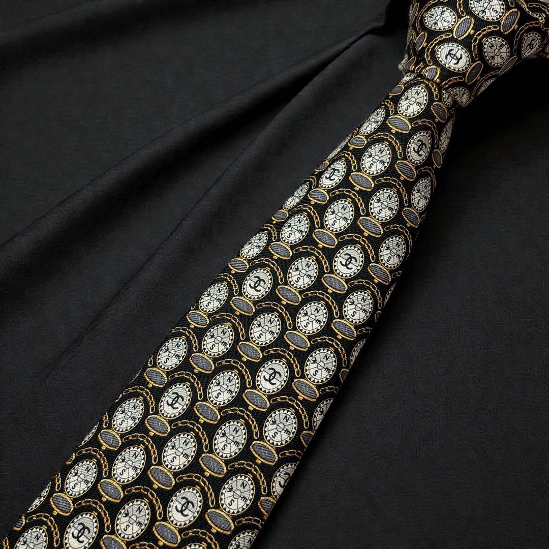 CHANEL ココマーク コンパス柄 希少 ネクタイ チェーン付 ハイブラ