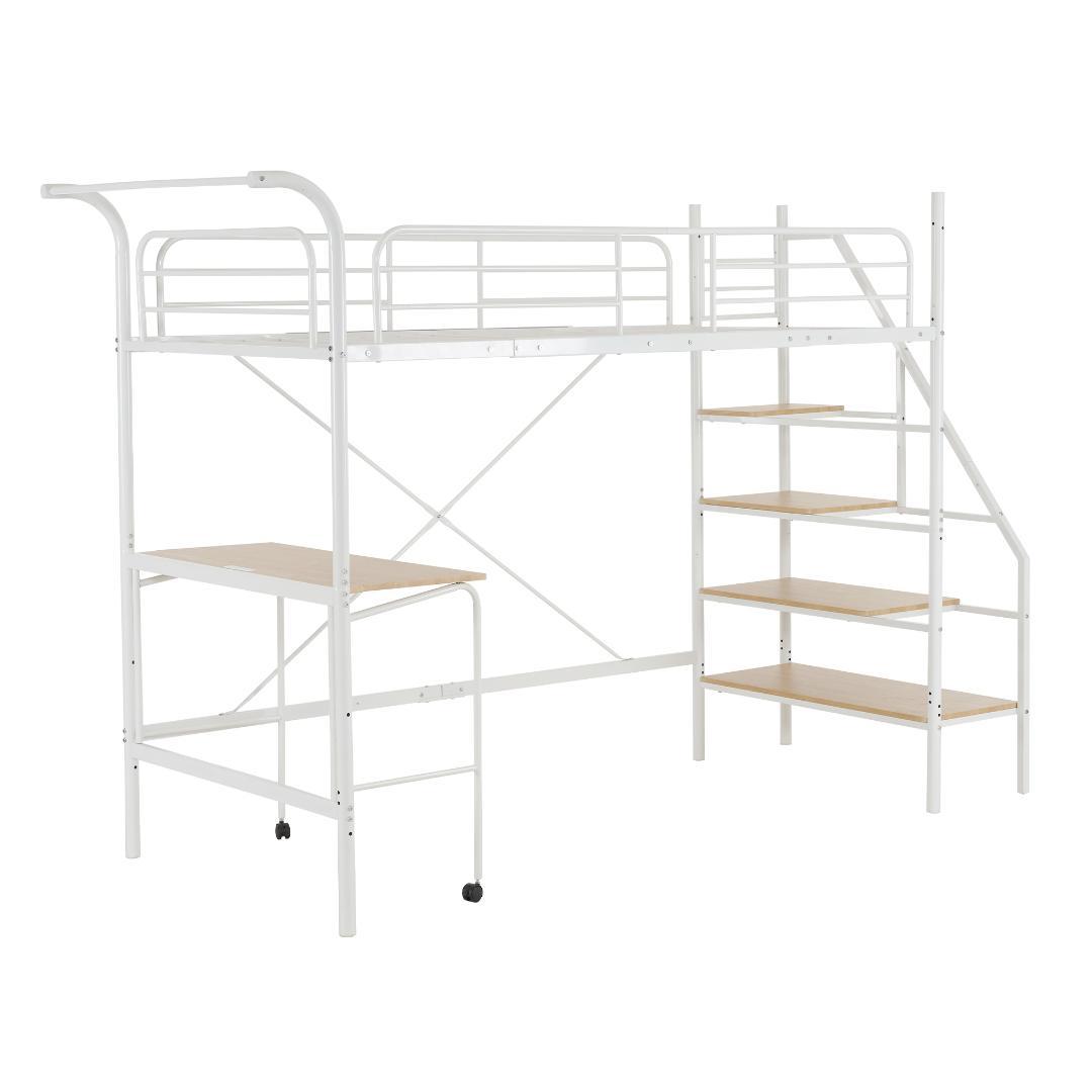 システムベット ロフトベッド シングル デスク付きコンセント付き収納付きホワイト