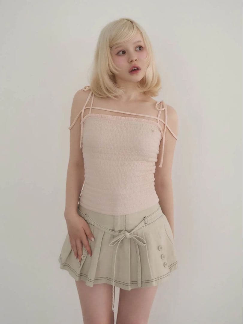 トップス andmary shirring ribbon camisole