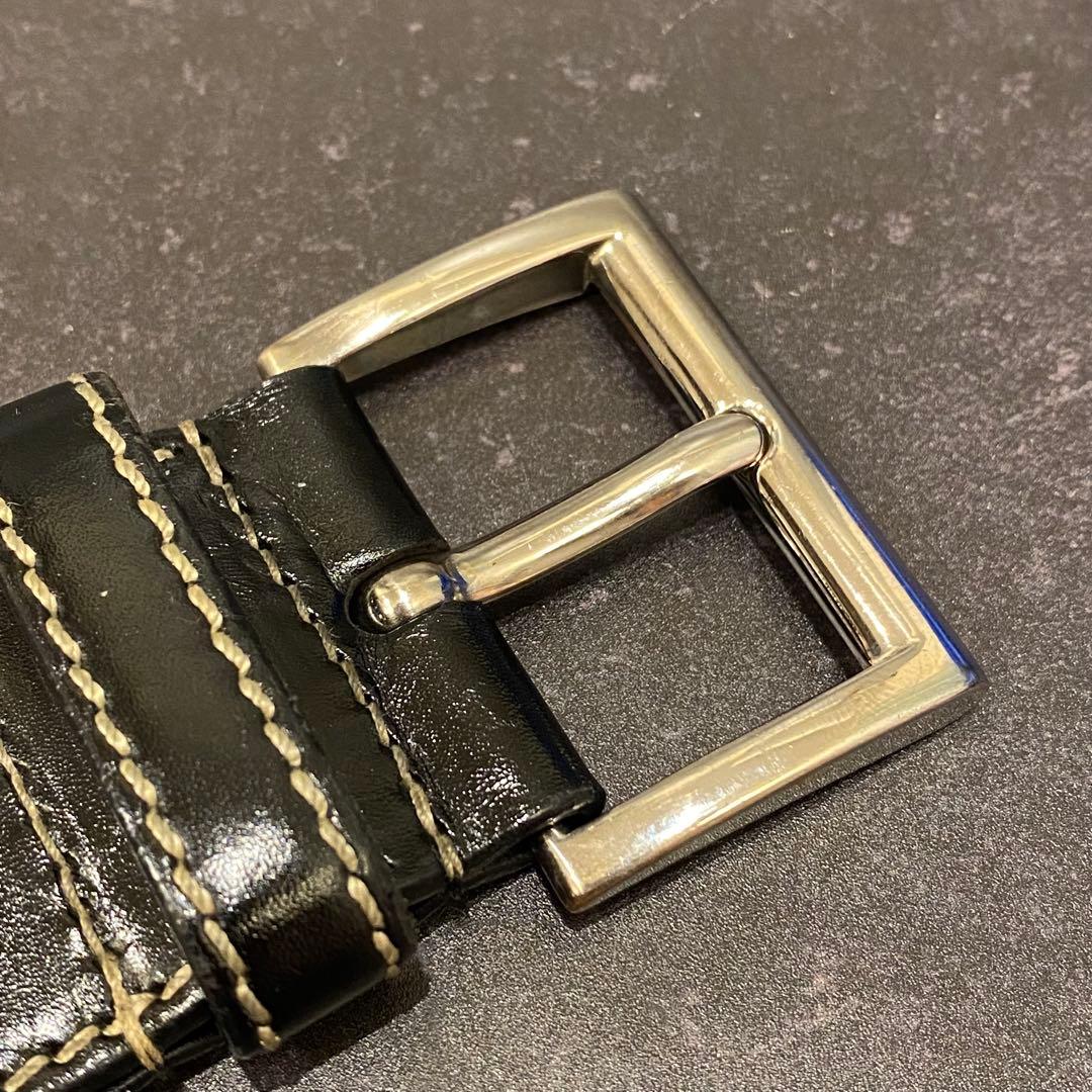 プラダ　PRADA　レザーベルト　シルバーバックル　黒　ブラック