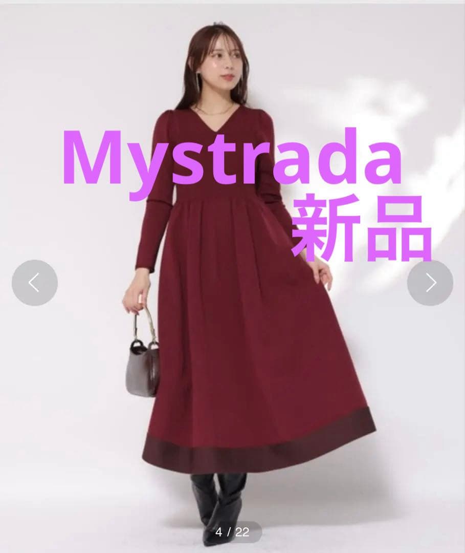 【新品タグ付き】Mystrada Ｖネックホールガーメントワンピース