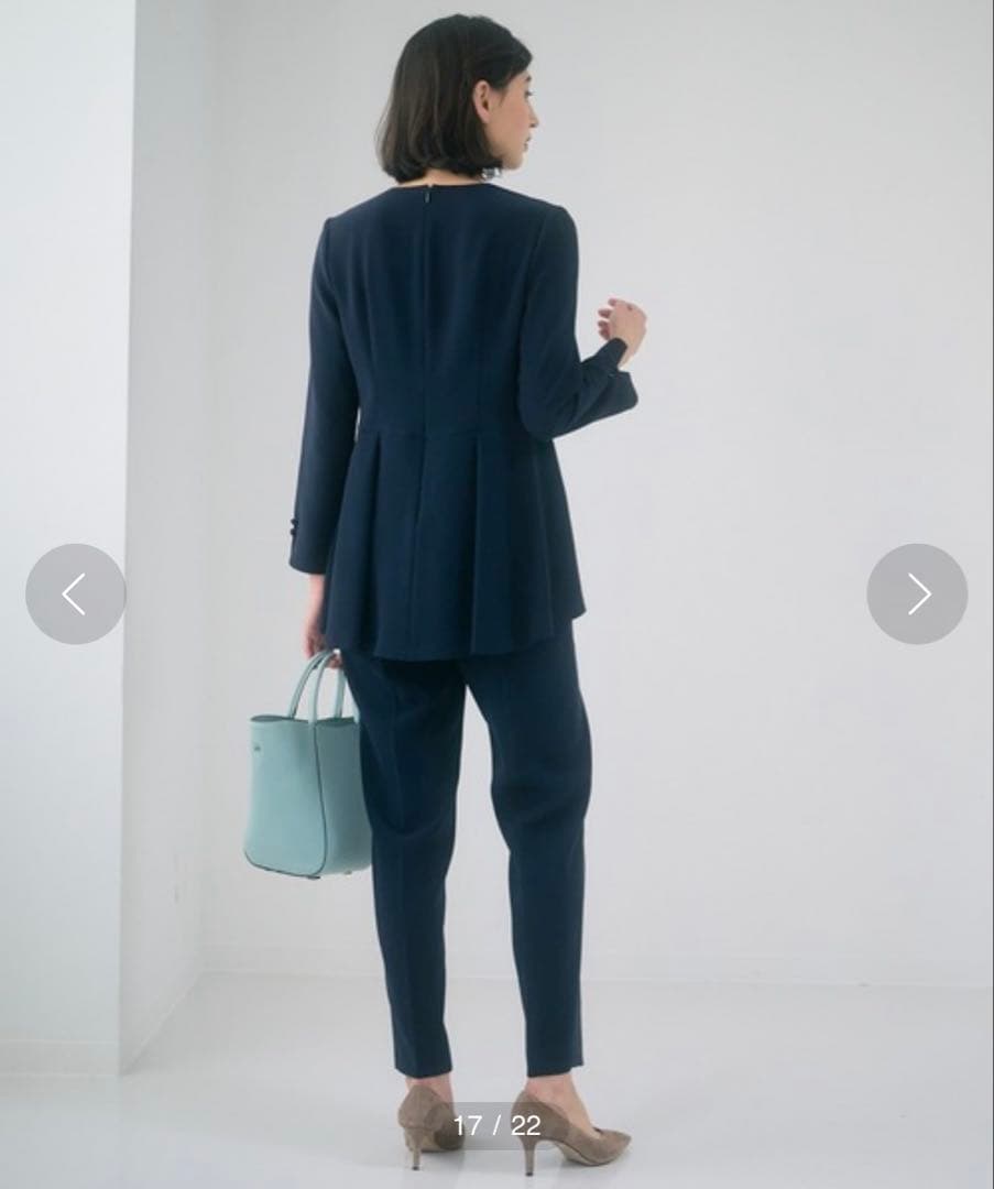 美品♡ANAYI ストレッチクロスペプラム ブラウス ネイビー M