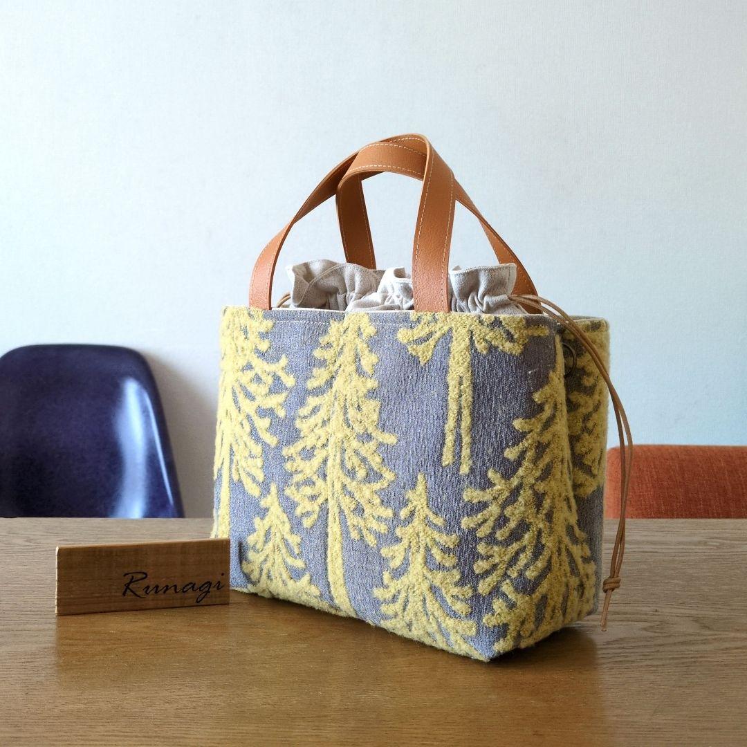 【1568】あおりポケットの巾着バッグ＊ミナペルホネン