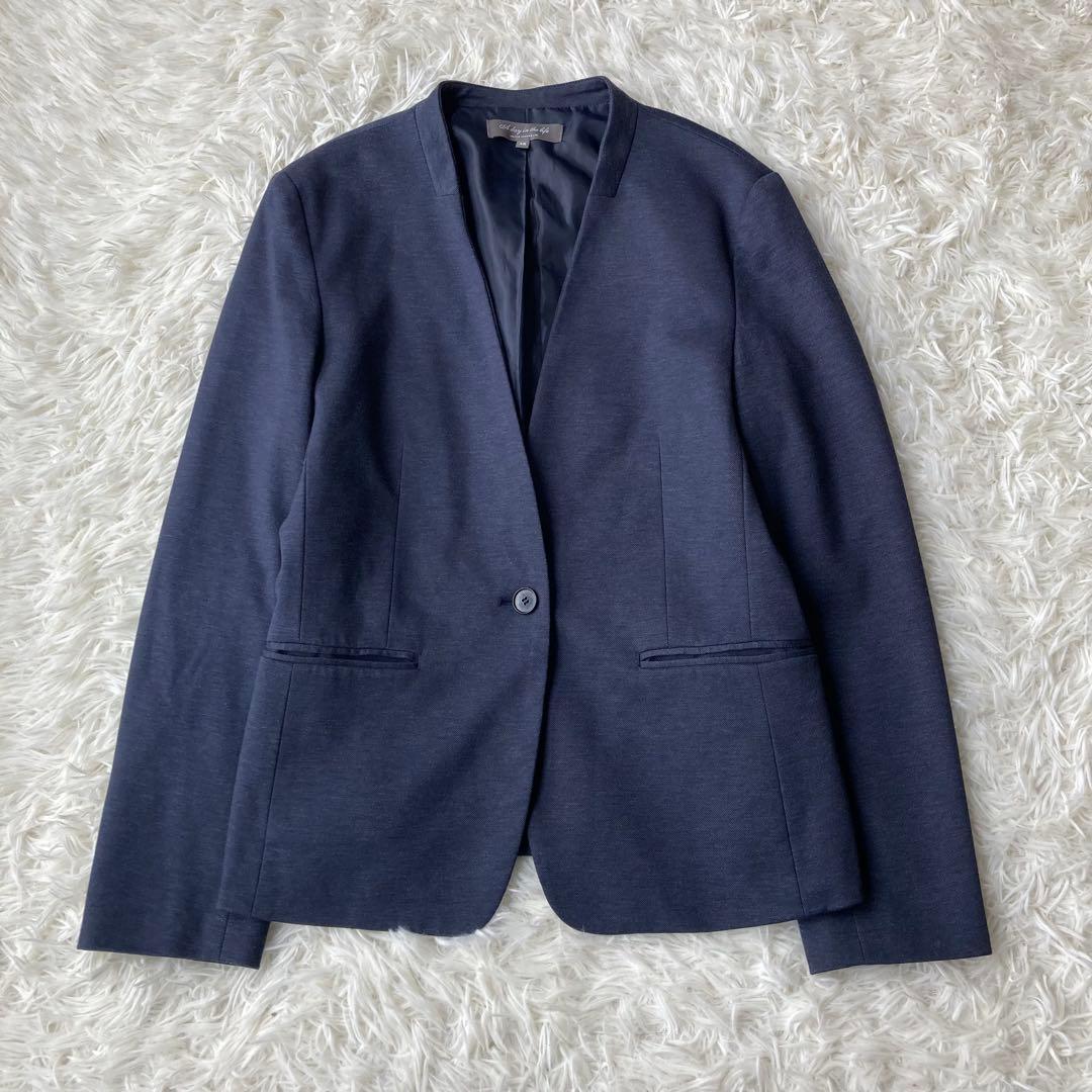 【美品】 UNITED ARROWS ノーカラー セットアップ　ネイビー　38