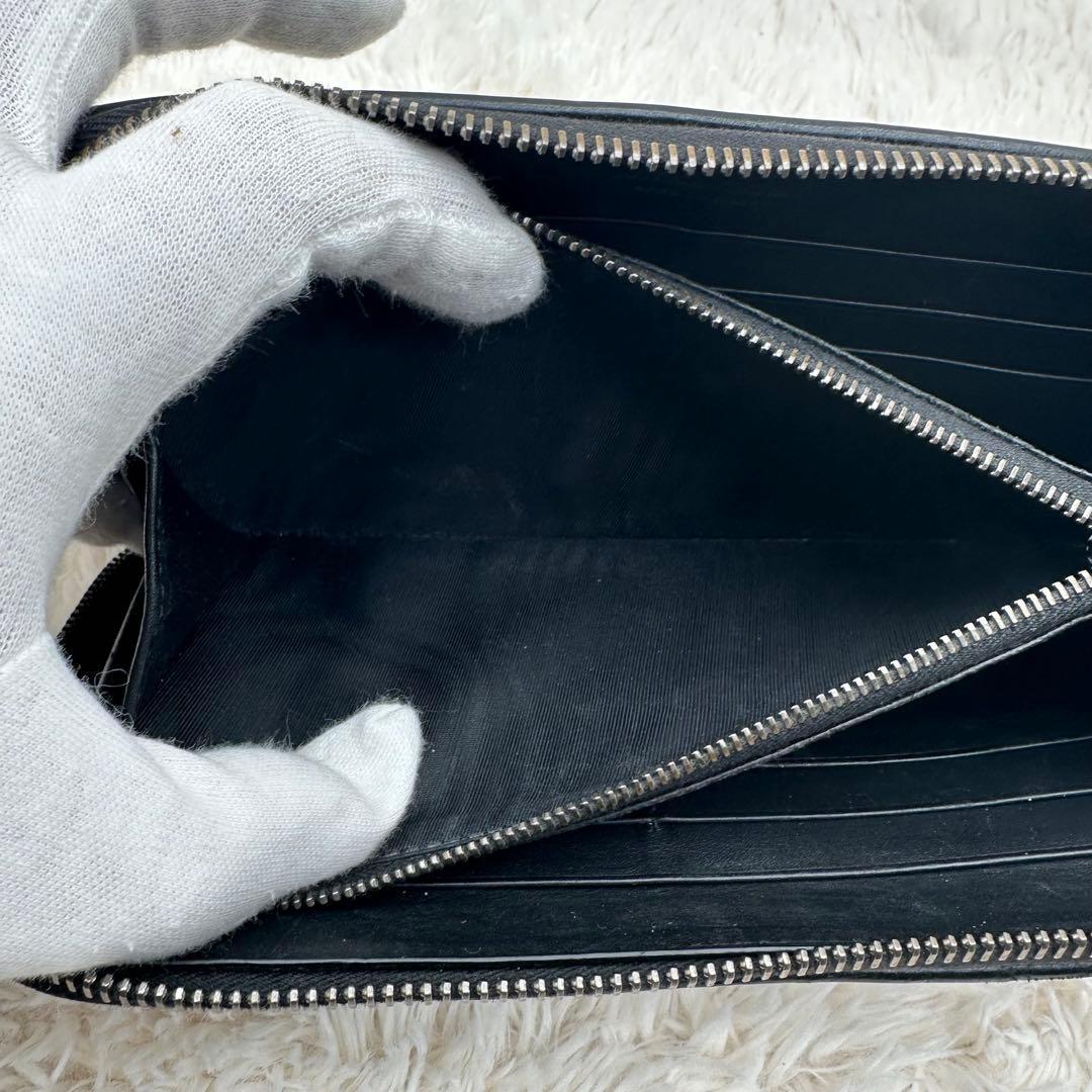 ✨箱あり✨美品　ボッテガ　長財布　ラウンドジップ　イントレチャート　レザー　黒